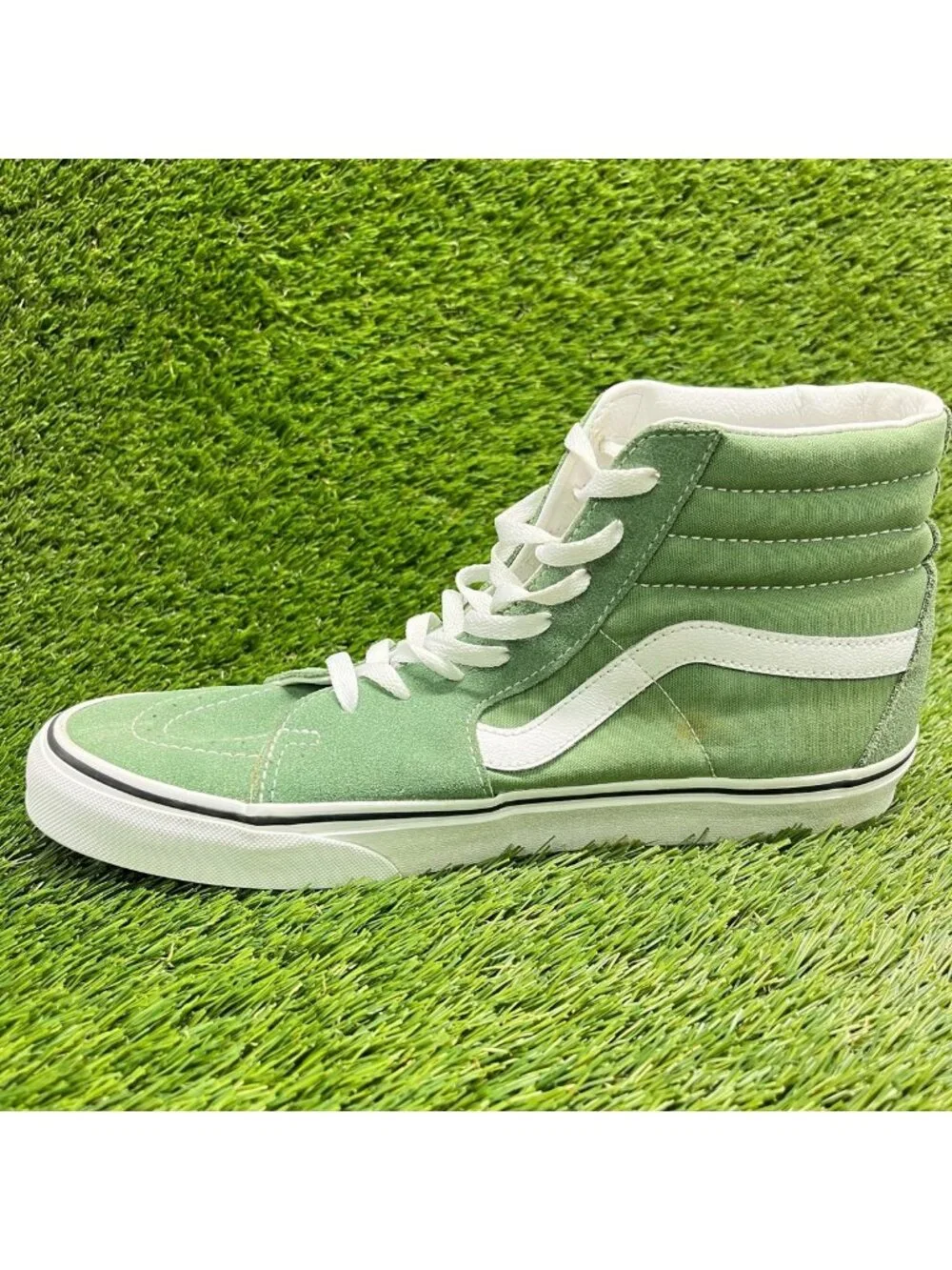 Vans Sk8-Hi Mens Size 11 Shale Green White Athletic Suede Skate Shoes Sneakers